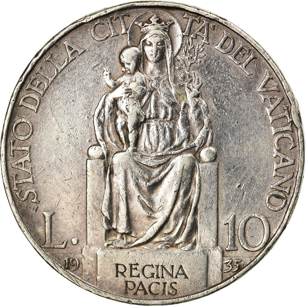 Moeda, CIDADE DO VATICANO, Pius XI, 10 Lire, 1935, Roma, EF(40-45), Prata, KM:8