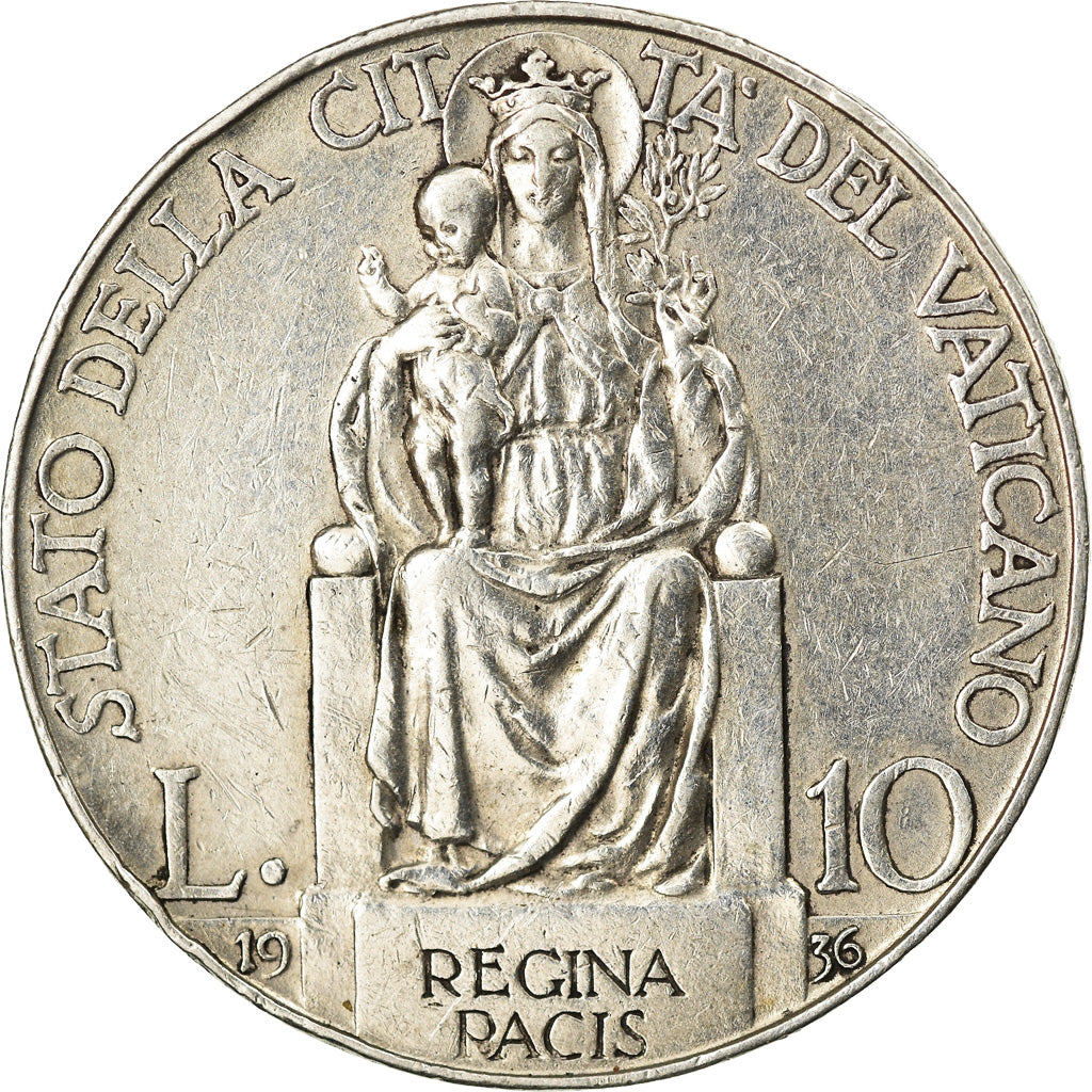 Münze, Vatikanstadt, Pius XI, 10 Lire, 1936, Roma, SS, Silber, KM:8