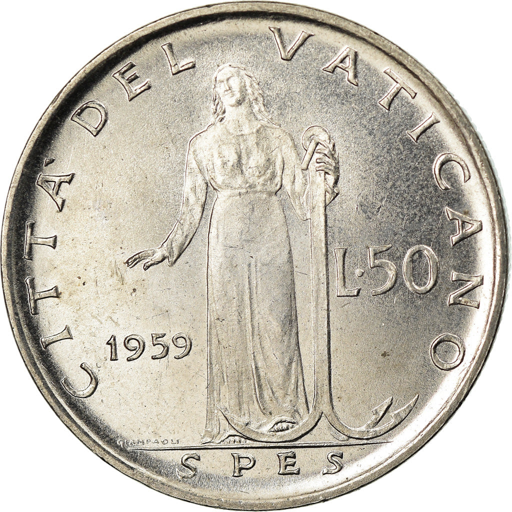 Moneta, CITTÀ DEL VATICANO, John XXIII, 50 Lire, 1959, SPL+, Acciaio