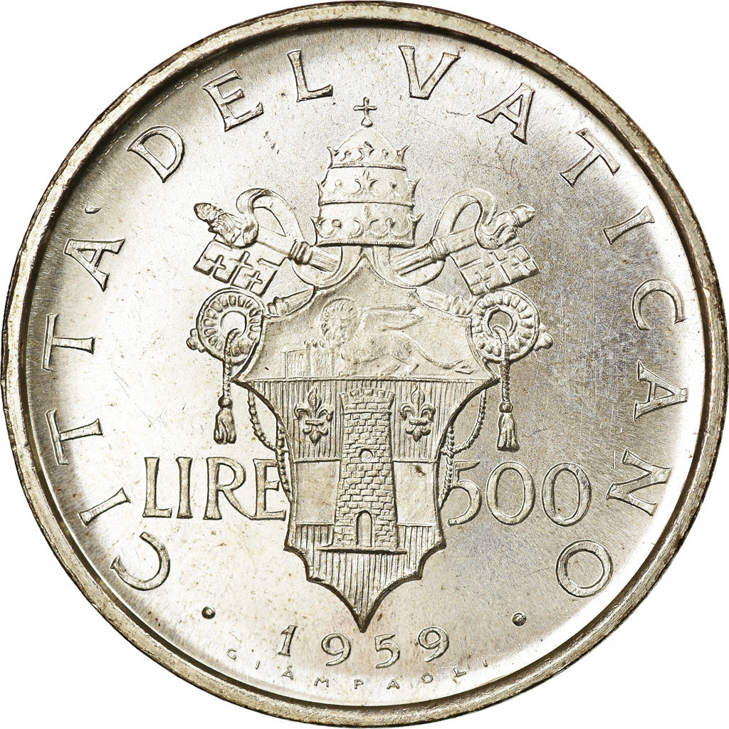 Münze, Vatikanstadt, John XXIII, 500 Lire, 1959, UNZ+, Silber, KM:65.1
