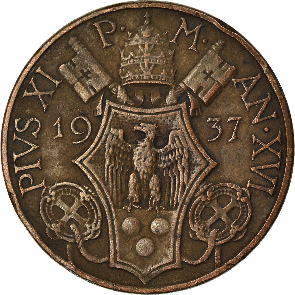 Coin, VATICAN CITY, Pius XI, 10 Centesimi, 1937, EF(40-45), Bronze, KM:2