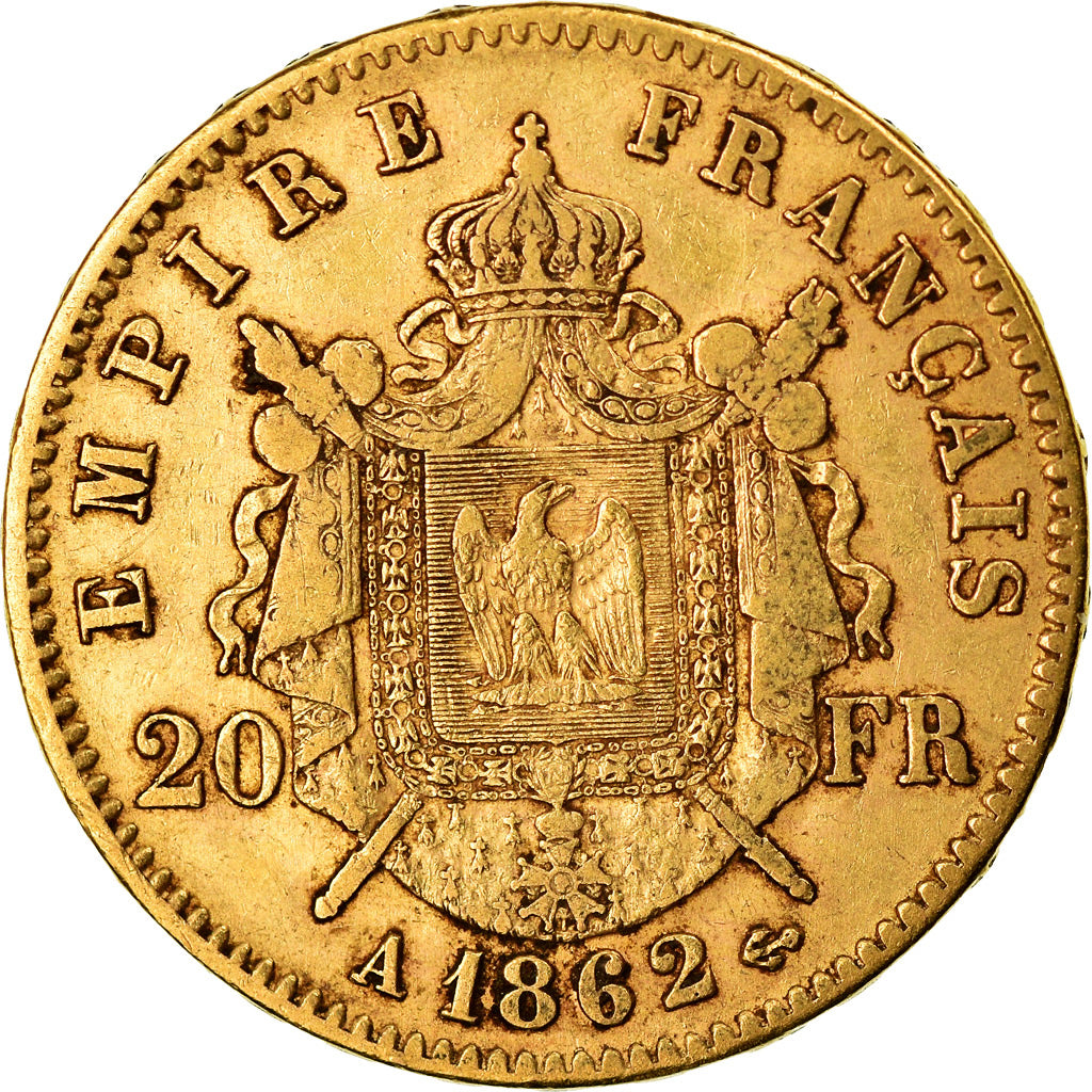 Moneta, Francia, Napoleon III, Napoléon III, 20 Francs, 1862, Paris, BB, Oro