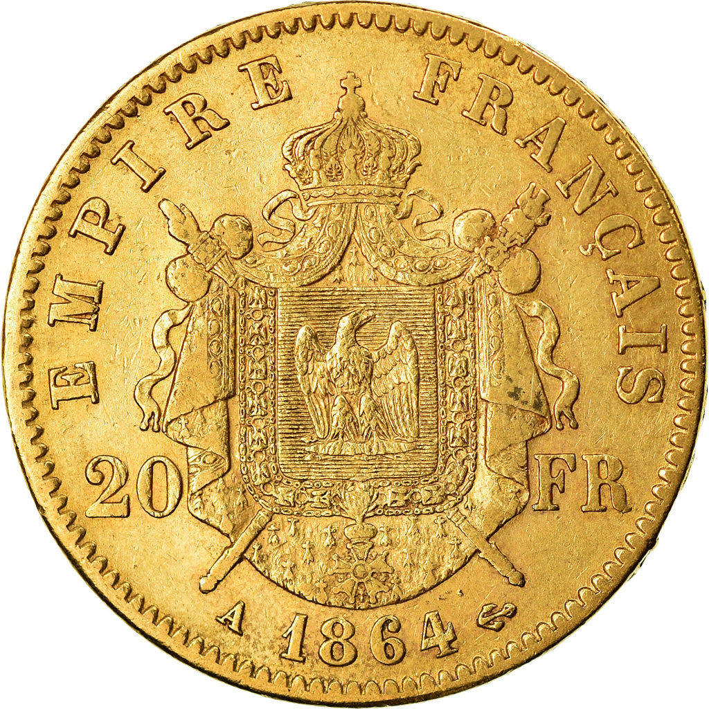Moneta, Francia, Napoleon III, Napoléon III, 20 Francs, 1864, Paris, SPL-, Oro