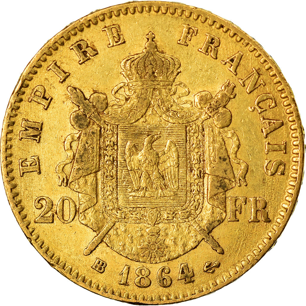 Moneta, Francja, Napoleon III, Napoléon III, 20 Francs, 1864, Strasbourg