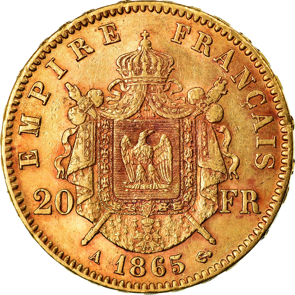 Moneta, Francja, Napoleon III, 20 Francs, 1865, Paris, AU(50-53), Złoto