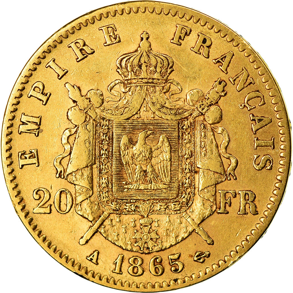 Münze, Frankreich, Napoleon III, 20 Francs, 1865, Paris, SS+, Gold, KM:801.1