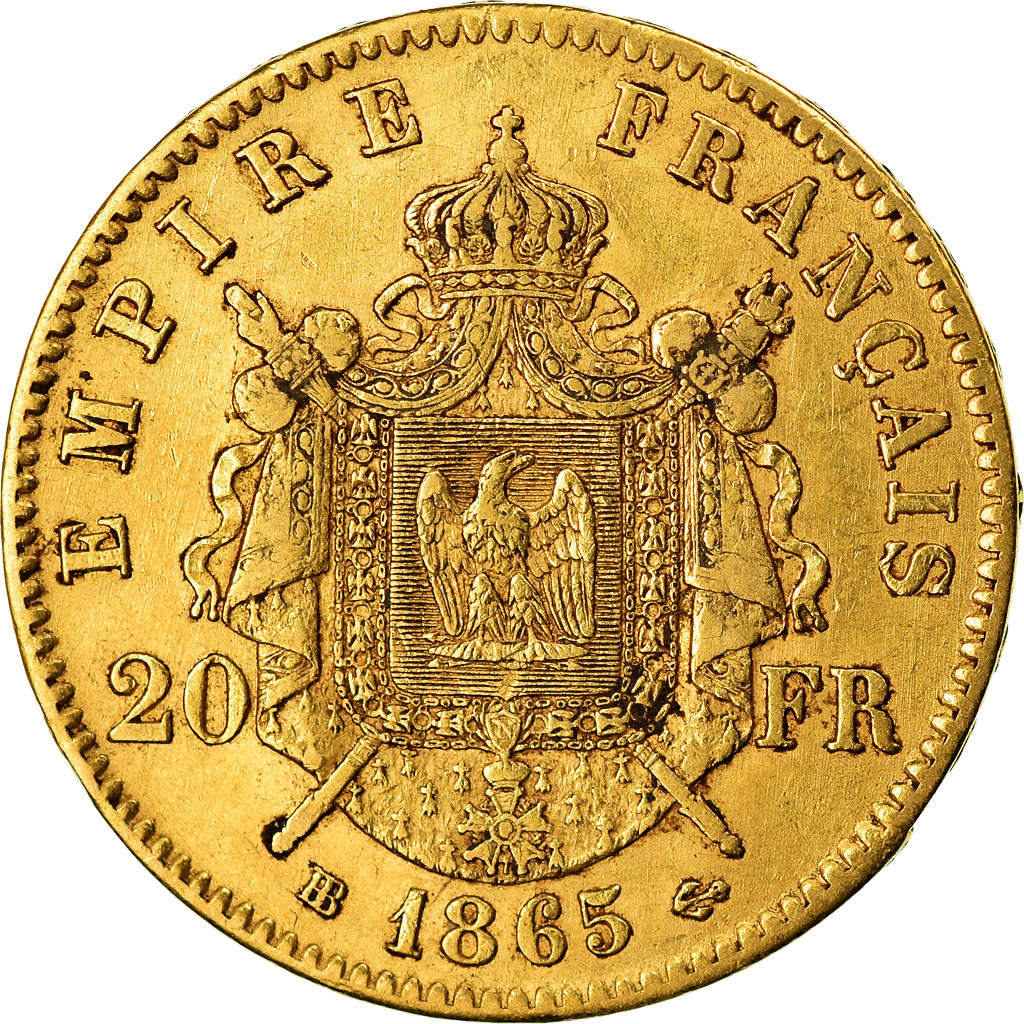 Moneda, Francia, Napoleon III, 20 Francs, 1865, Strasbourg, EBC, Oro, KM:801.2