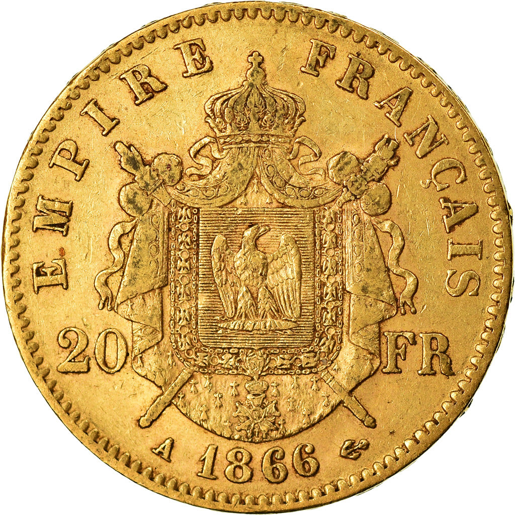Moneda, Francia, Napoleon III, 20 Francs, 1866, Paris, EBC, Oro, KM:801.1