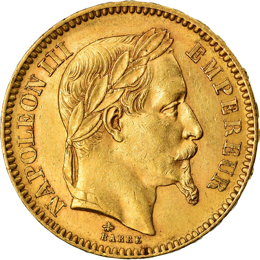Moneta, Francja, Napoleon III, 20 Francs, 1866, Paris, AU(55-58), Złoto