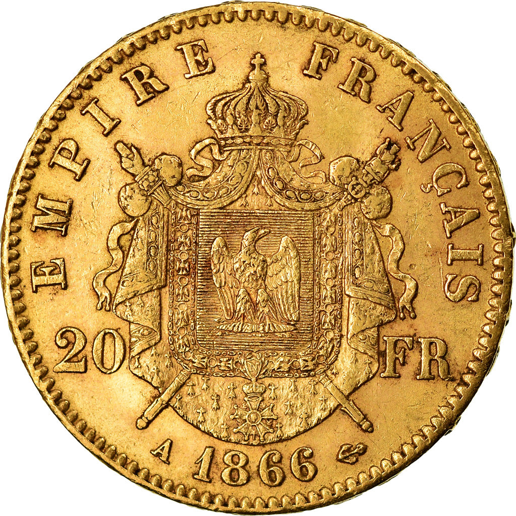 Moneta, Francja, Napoleon III, 20 Francs, 1866, Paris, AU(55-58), Złoto
