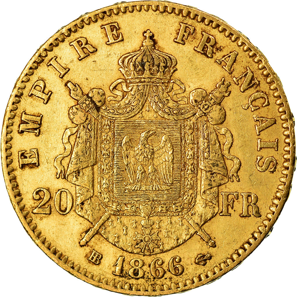 Moneda, Francia, Napoleon III, Napoléon III, 20 Francs, 1866, Strasbourg, EBC
