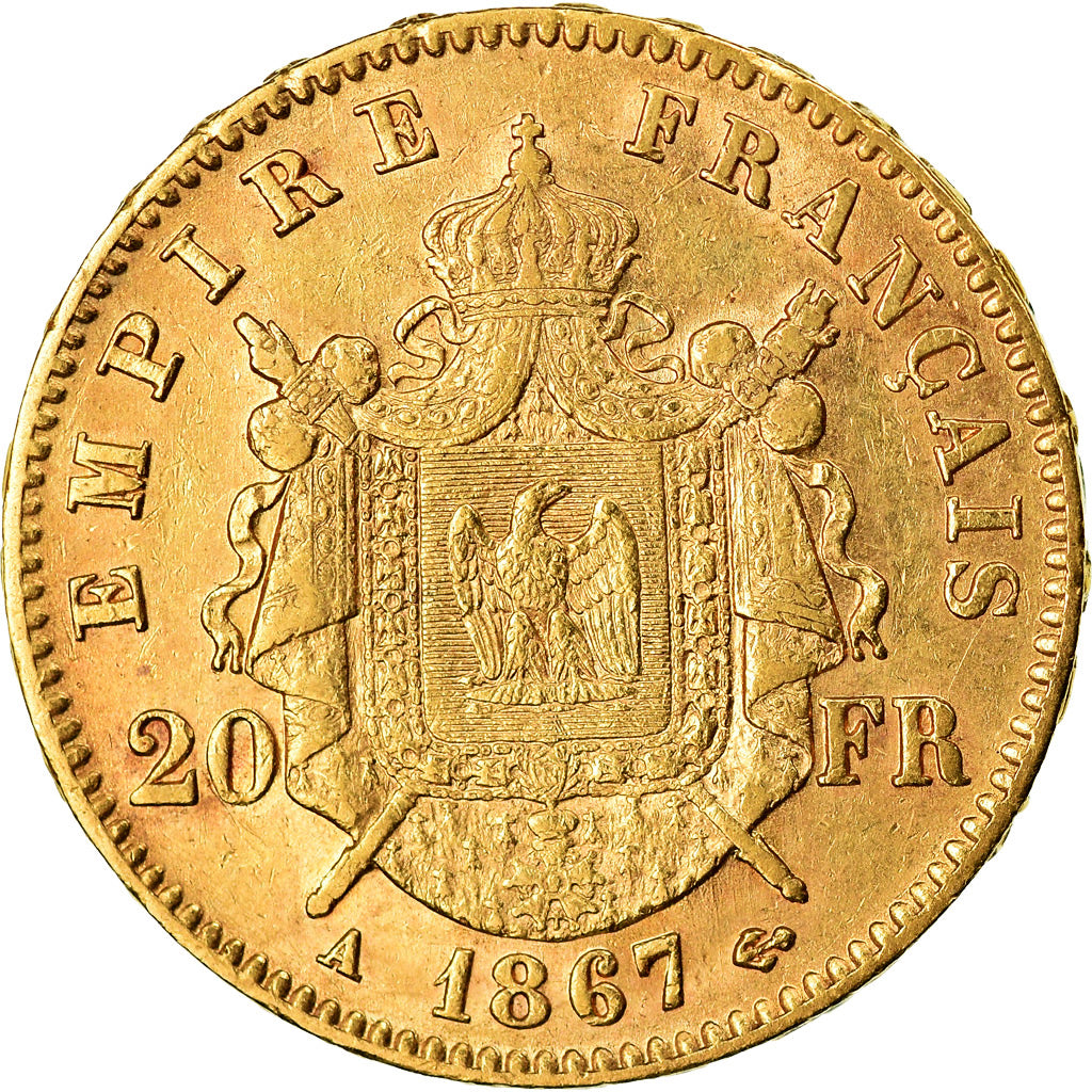 Moeda, França, Napoleon III, Napoléon III, 20 Francs, 1867, Paris, AU(50-53)