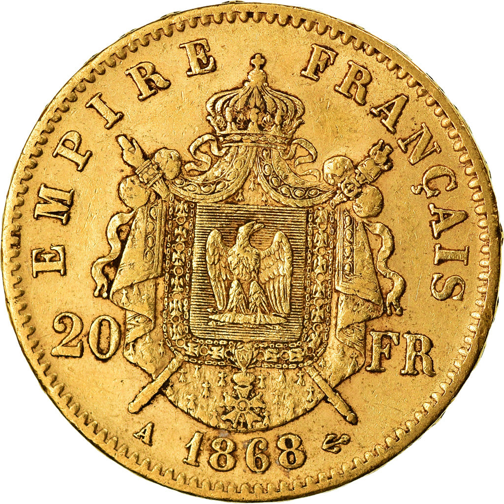 Moneta, Francia, Napoleon III, Napoléon III, 20 Francs, 1868, Paris, BB+, Oro