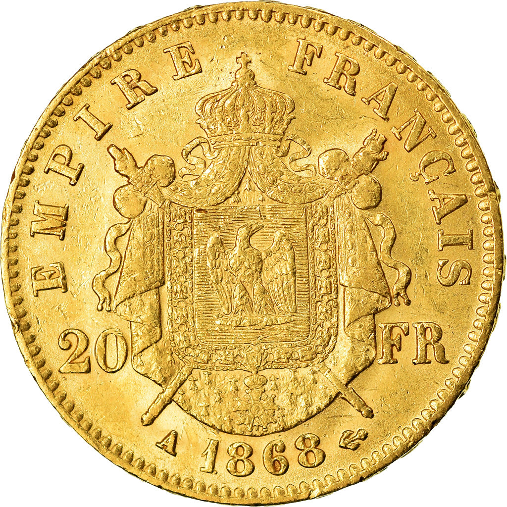 Coin, France, Napoleon III, Napoléon III, 20 Francs, 1868, Paris, AU(55-58)