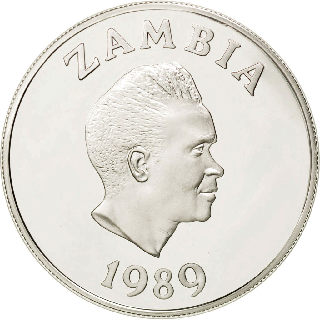 ZAMBIA, 10 Kwacha, 1989, KM #27, MS(63), Silver, 27.25