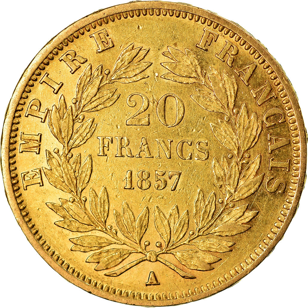 Munten, Frankrijk, Napoleon III, 20 Francs, 1857, Paris, ZF+, Goud, KM:781.1