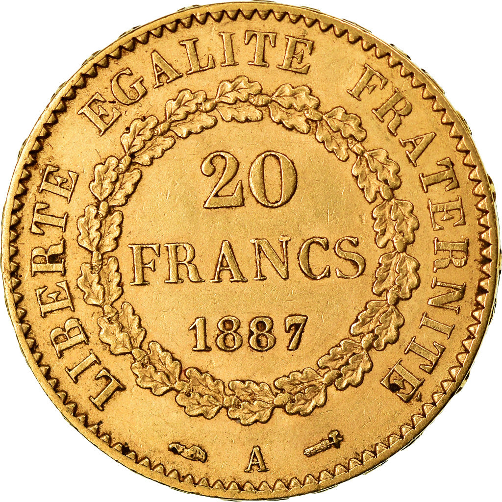 Moeda, França, Génie, 20 Francs, 1887, Paris, AU(50-53), Dourado, KM:825