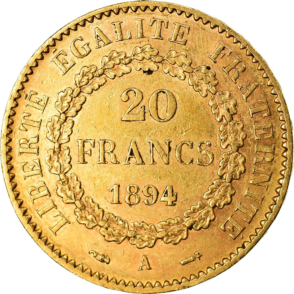 Moneda, Francia, Génie, 20 Francs, 1894, Paris, MBC+, Oro, KM:825, Gadoury:1063