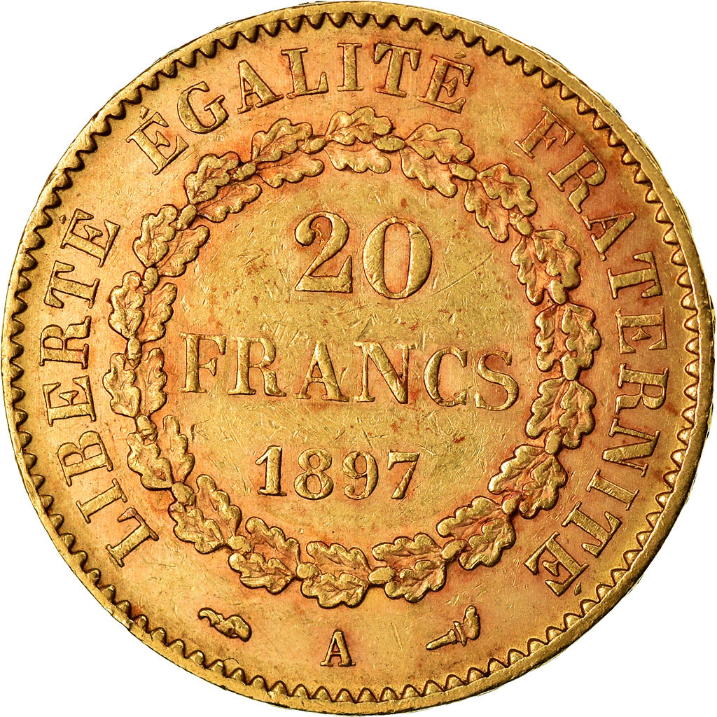 Moneta, Francja, Génie, 20 Francs, 1897, Paris, AU(50-53), Złoto, KM:825