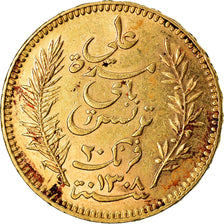 Moneda, Túnez, Ali Bey, 20 Francs, 1891, Paris, MBC, Oro, KM:227