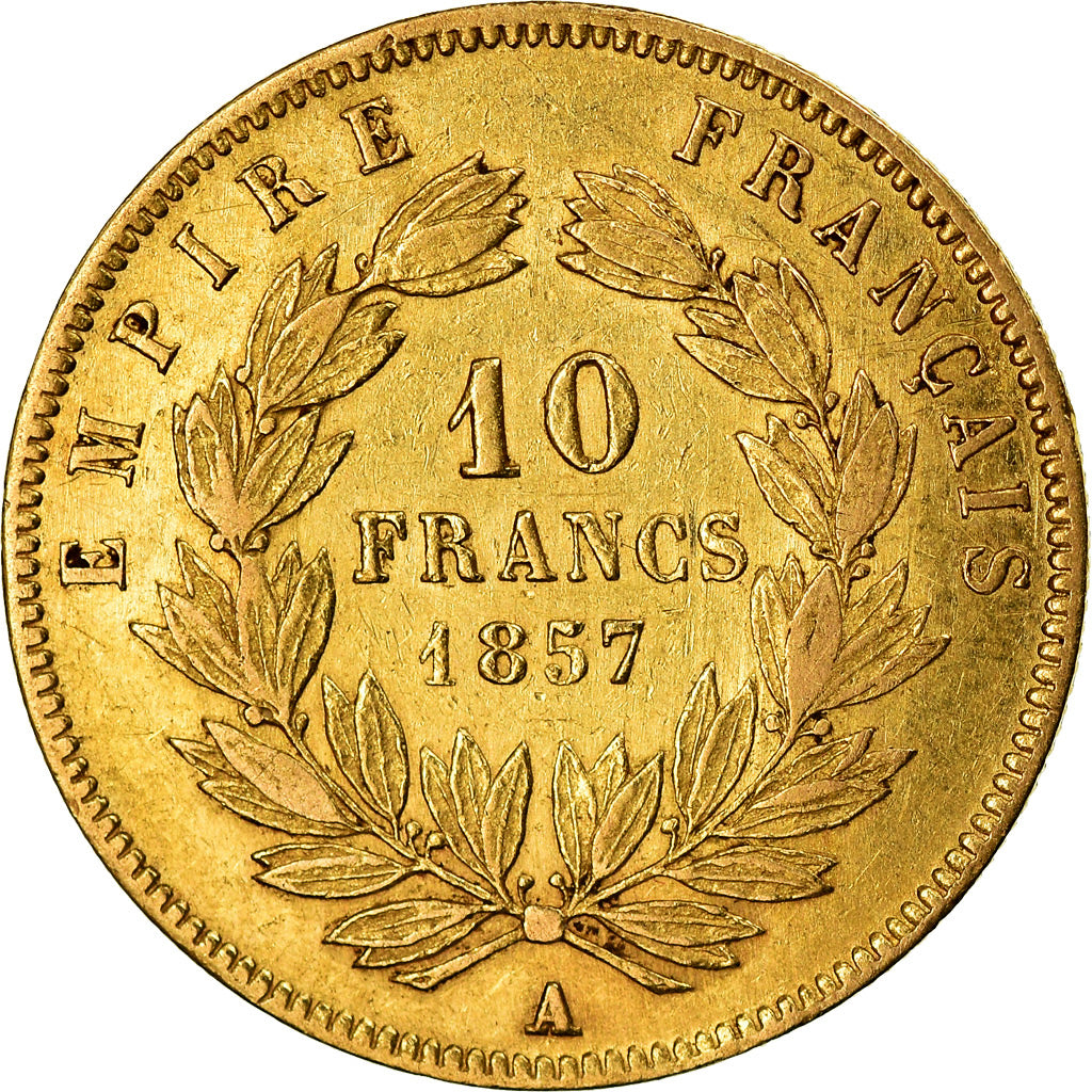 Moeda, França, Napoleon III, 10 Francs, 1857, Paris, VF(30-35), Gold
