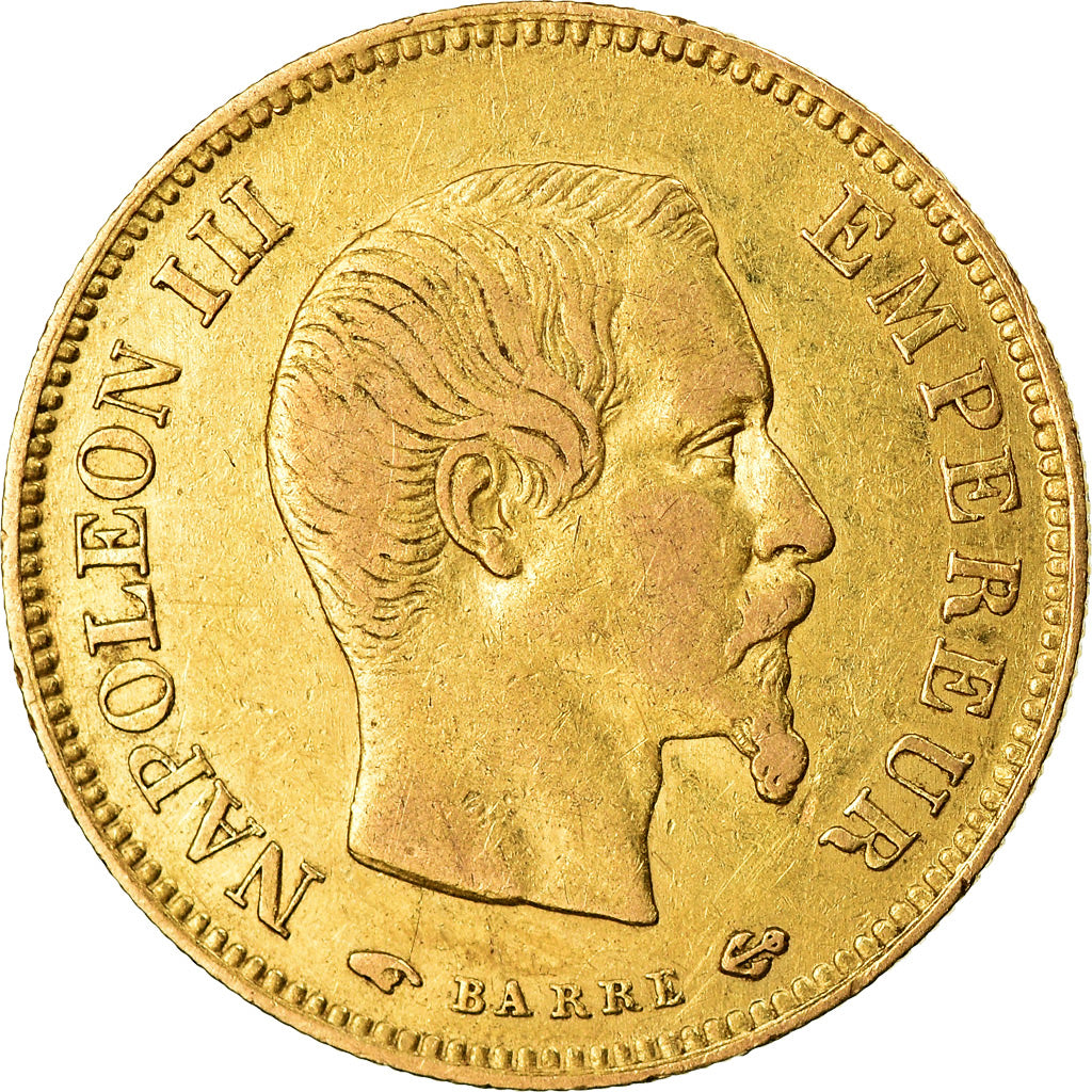 Moneda, Francia, Napoleon III, Napoléon III, 10 Francs, 1858, Paris, BC+, Oro