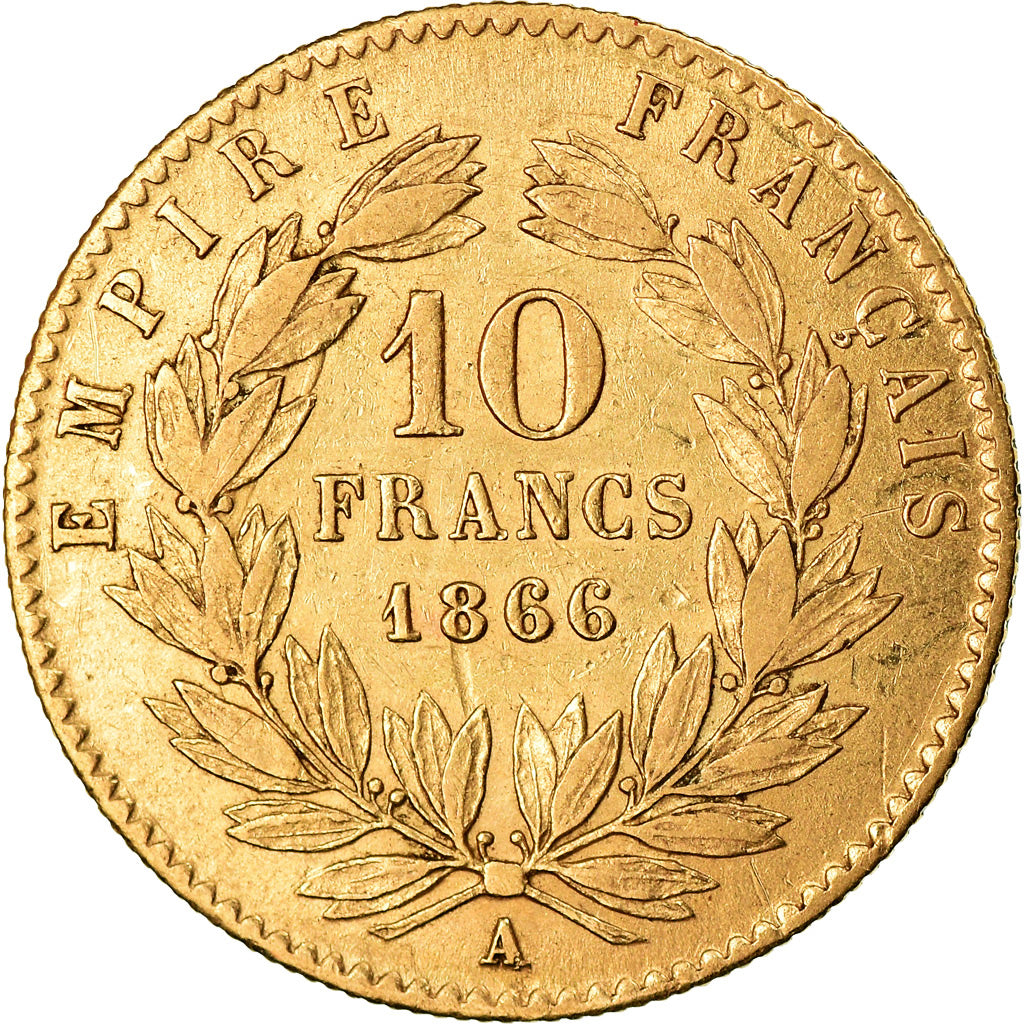 Moneta, Francja, Napoleon III, 10 Francs, 1866, Paris, VF(30-35), Złoto