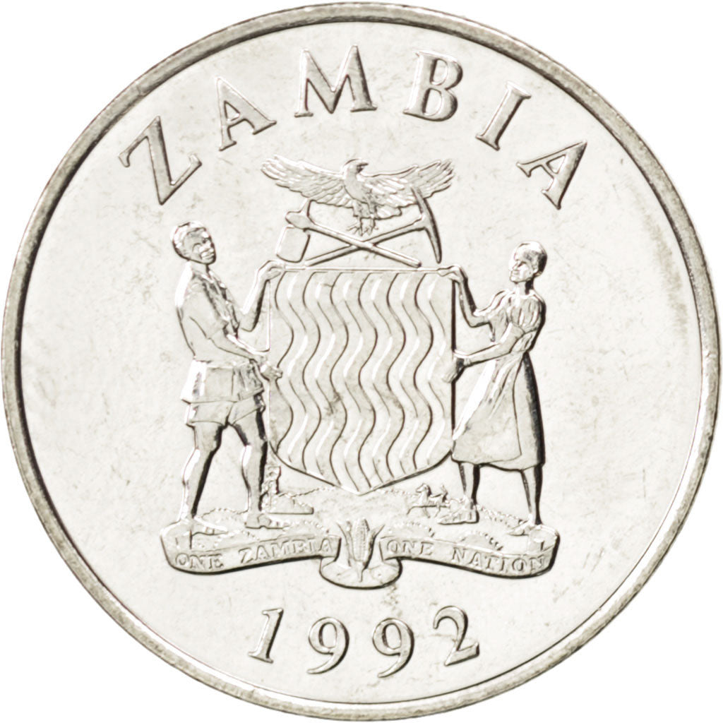 ZAMBIA, 25 Ngwee, 1992, British Royal Mint, KM #29, MS(63), Nickel Plated...