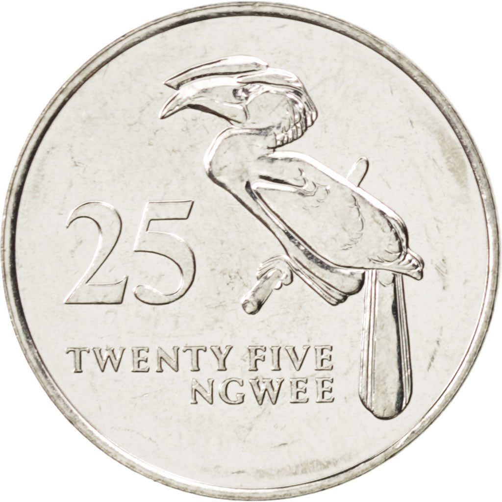 ZAMBIA, 25 Ngwee, 1992, British Royal Mint, KM #29, MS(63), Nickel Plated...