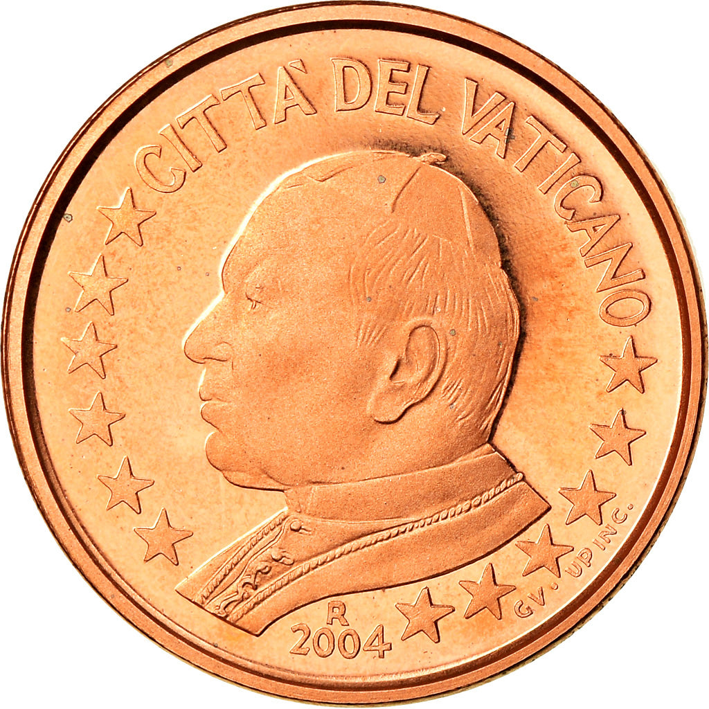 CIDADE DO VATICANO, Euro Cent, 2004, MS(65-70), Aço Cromado a Cobre, KM:341