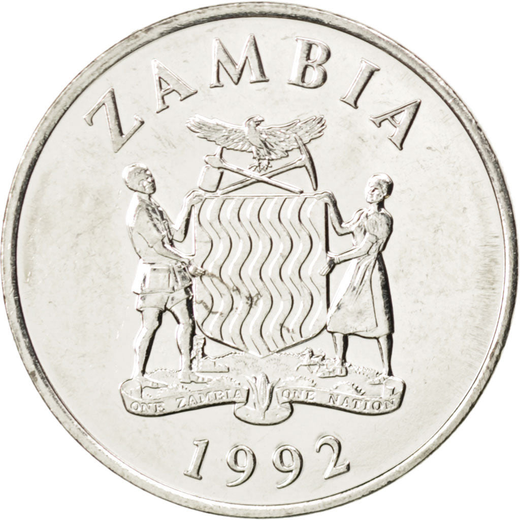 ZAMBIA, 50 Ngwee, 1992, KM #30, MS(63), Nickel Plated Steel, 22.55, 4.01
