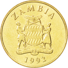 Coin, Zambia, Kwacha, 1992, MS(63), Brass, KM:38
