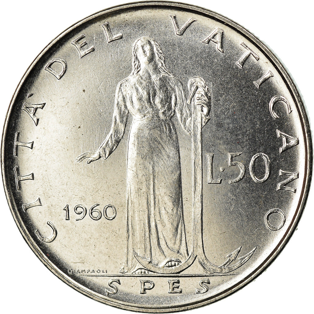 Moeda, CIDADE DO VATICANO, John XXIII, 50 Lire, 1960, MS(63), Aço Inoxidável