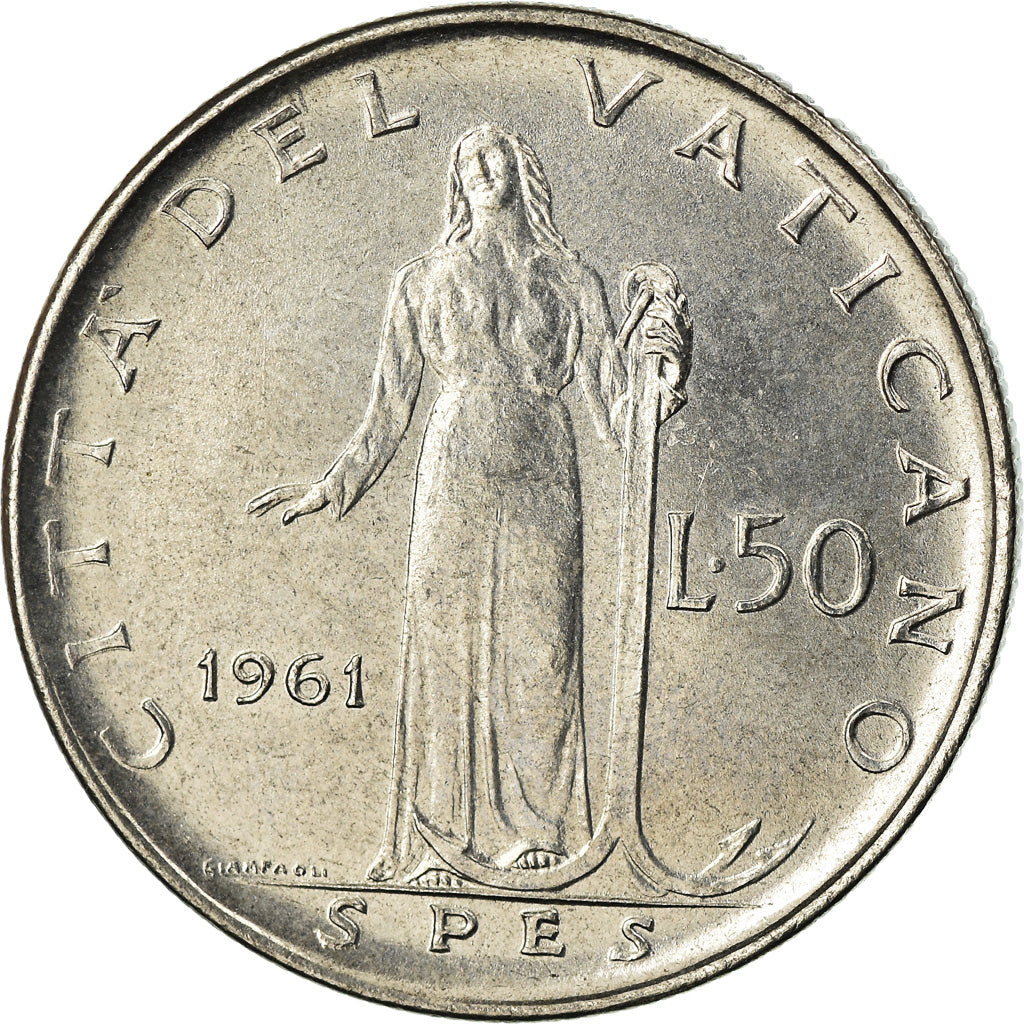 Münze, Vatikanstadt, John XXIII, 50 Lire, 1961, Roma, UNZ, Stainless Steel