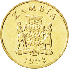 Coin, Zambia, 5 Kwacha, 1992, MS(63), Brass, KM:31