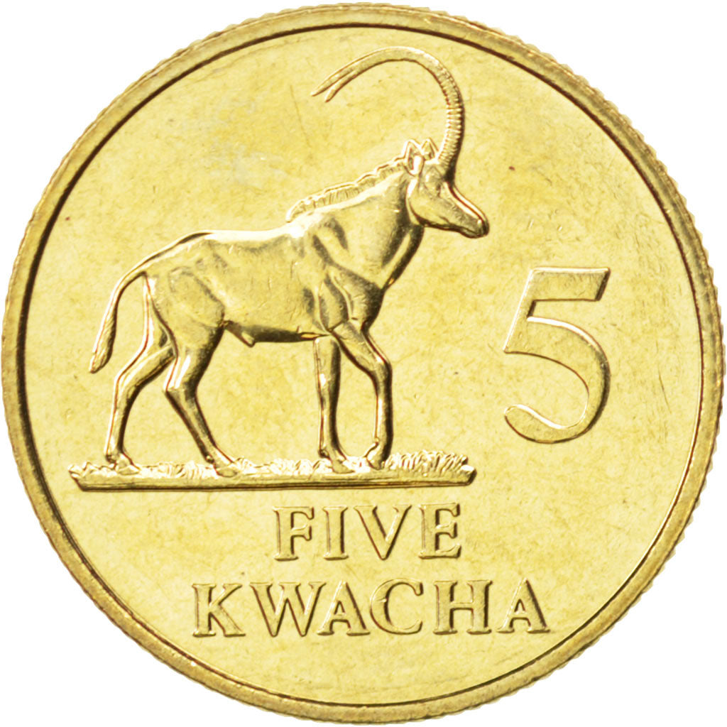 Coin, Zambia, 5 Kwacha, 1992, MS(63), Brass, KM:31