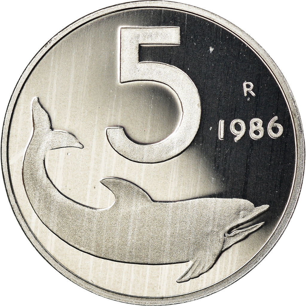 Münze, Italien, 5 Lire, 1986, Rome, Proof, STGL, Aluminium, KM:92