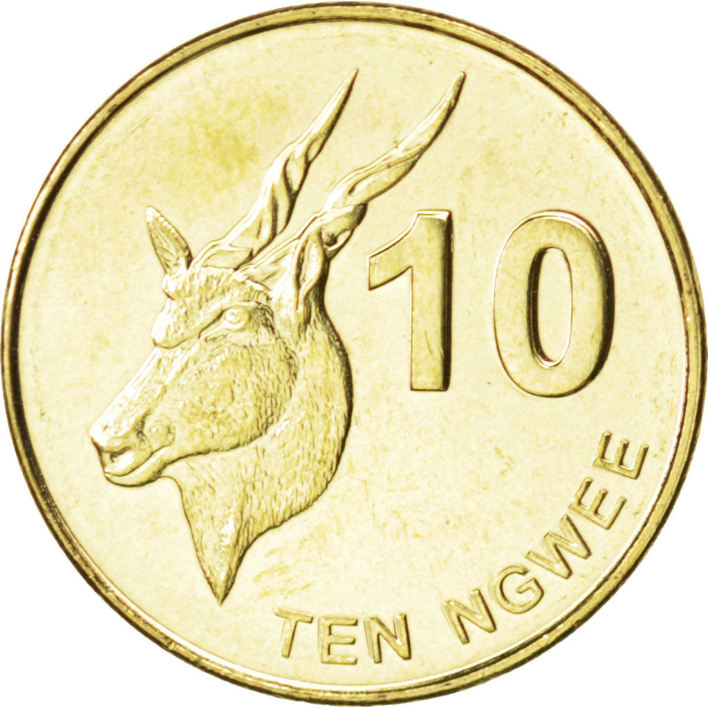 ZAMBIA, 10 Ngwee, 2012, KM #206, MS(63), Brass plated steel, 3.03