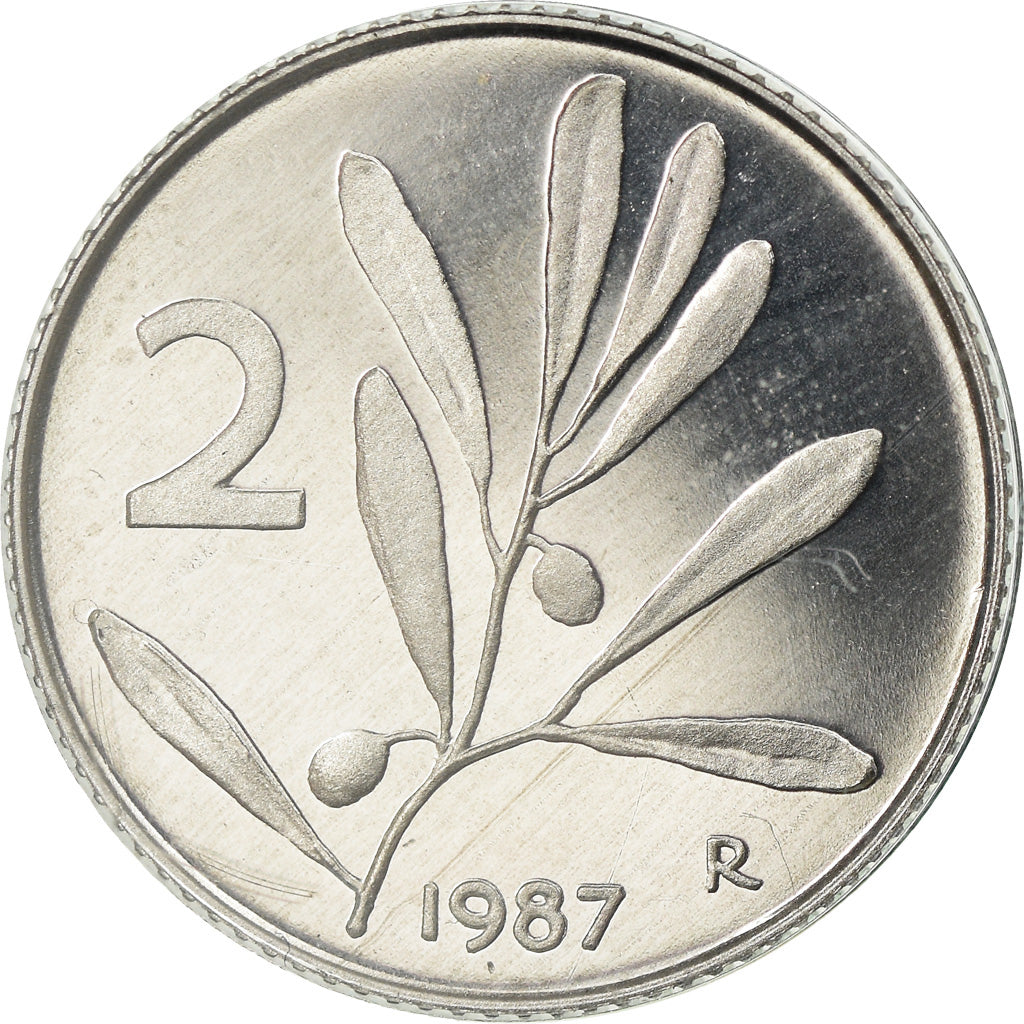 Moneta, Italia, 2 Lire, 1987, Rome, Proof, FDC, Alluminio, KM:94