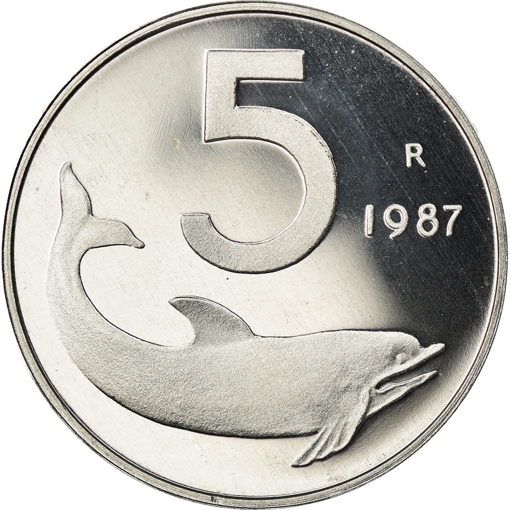 Moneta, Italia, 5 Lire, 1987, Rome, Proof, FDC, Alluminio, KM:92