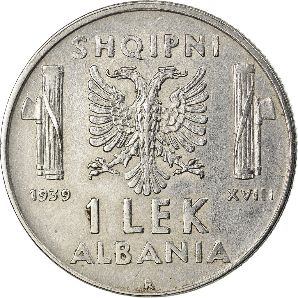 Moneta, Albania, Vittorio Emanuele III, Lek, 1939, Rome, MS(60-62), Stal