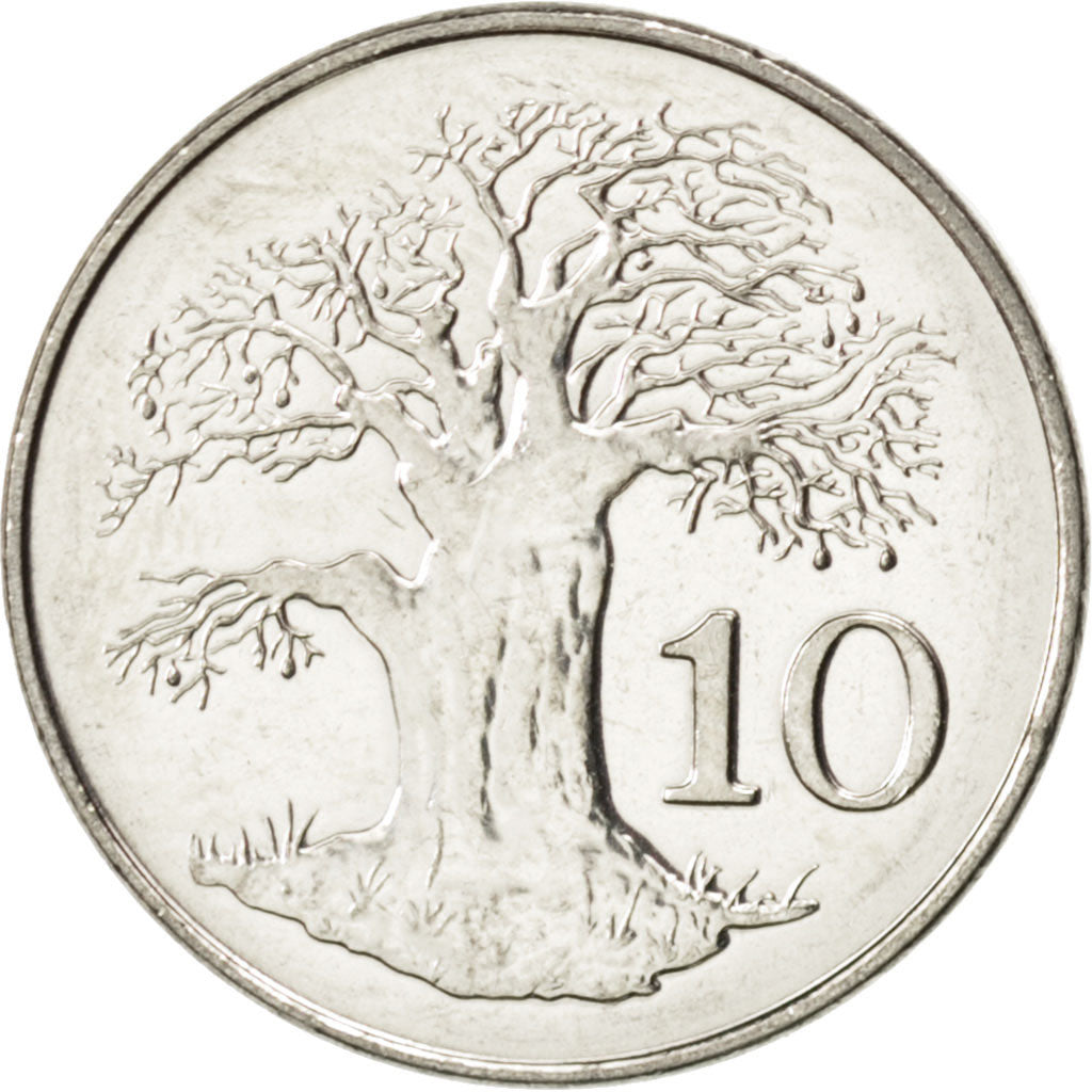 Coin, Zimbabwe, 10 Cents, 2001, MS(63), Nickel plated steel, KM:3a