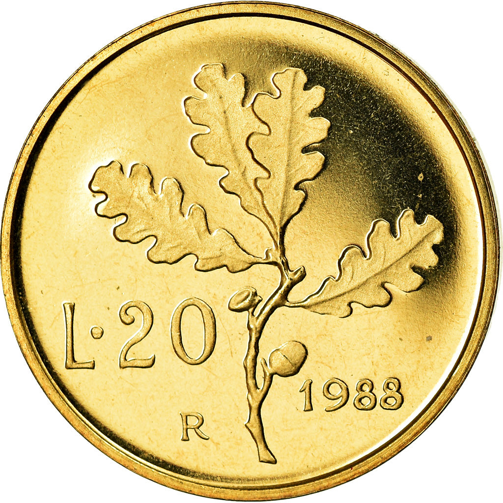Monnaie, Italie, 20 Lire, 1988, Rome, Proof, FDC, Aluminum-Bronze, KM:97.2