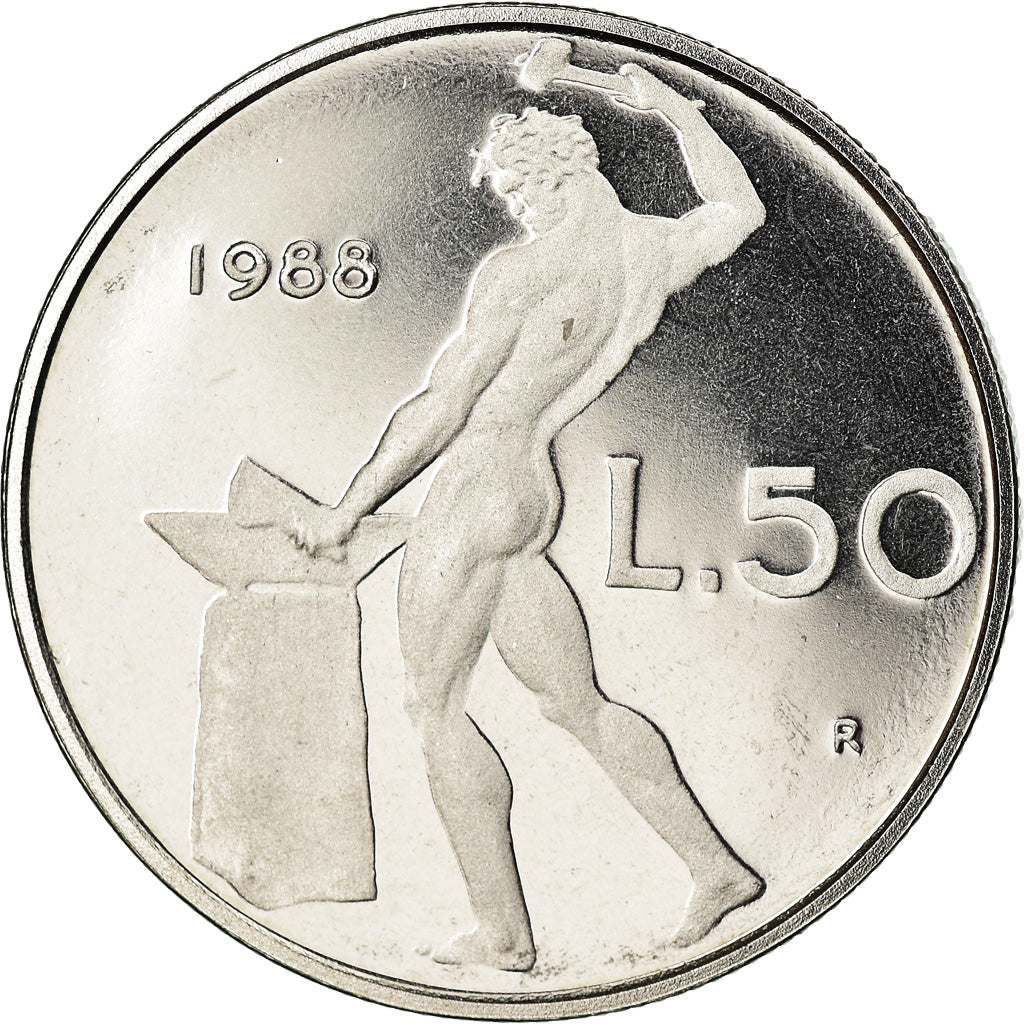 Monnaie, Italie, 50 Lire, 1988, Rome, Proof, FDC, Stainless Steel, KM:95.1