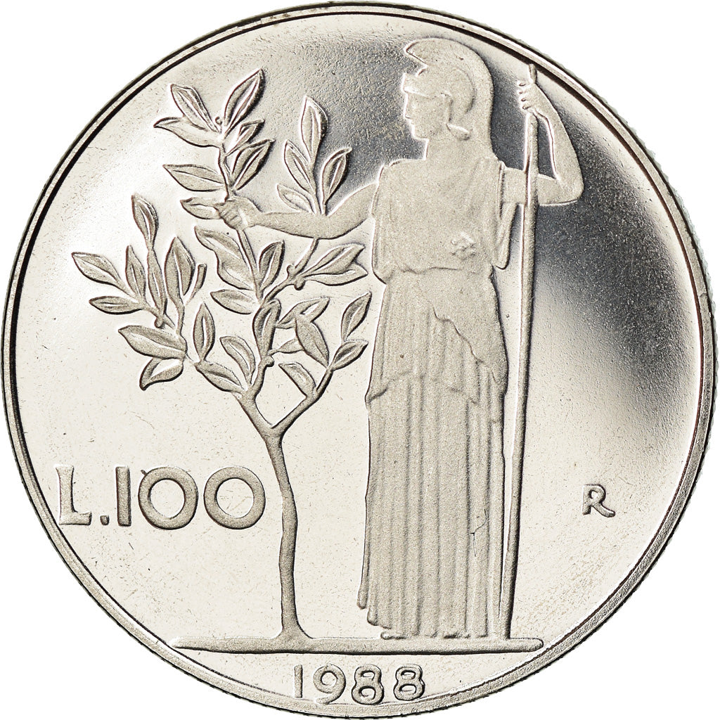 Coin, Italy, 100 Lire, 1988, Rome, Proof, MS(65-70), Stainless Steel, KM:96.1