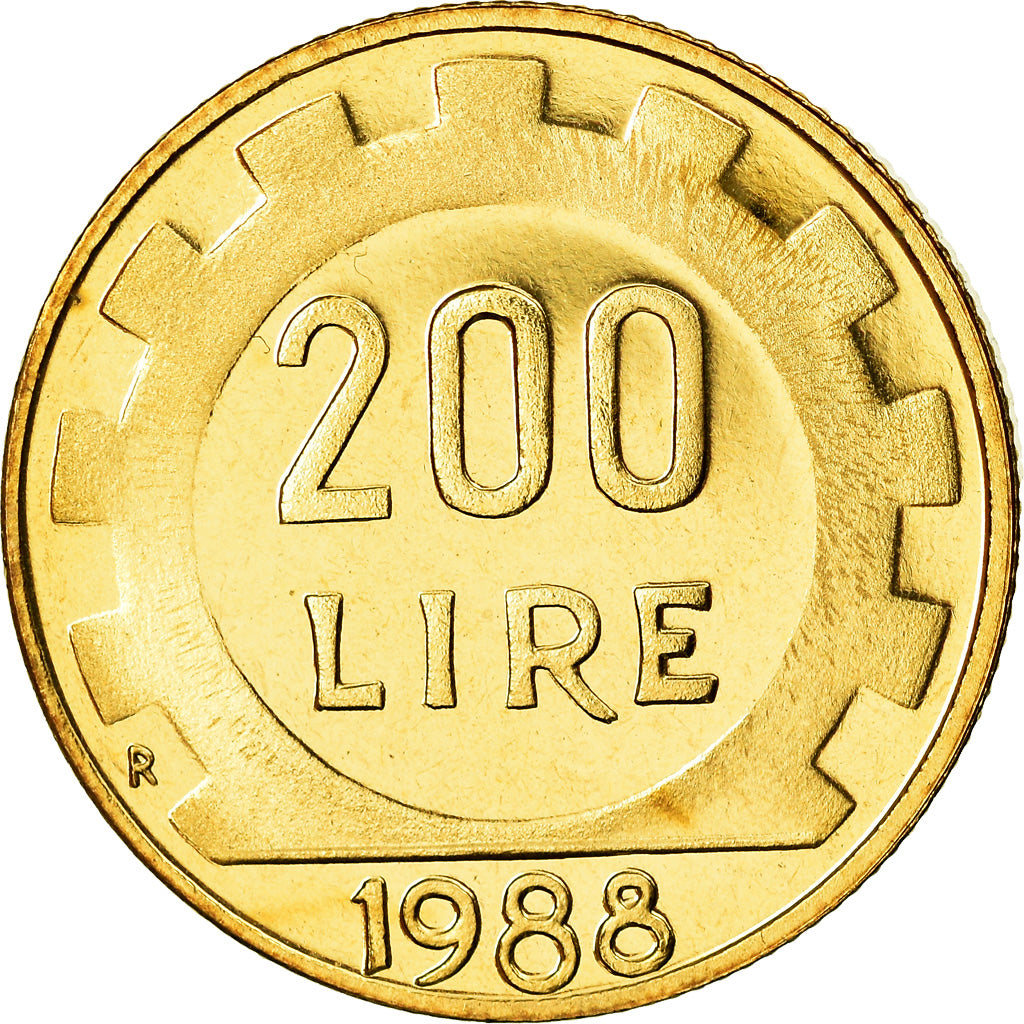 Coin, Italy, 200 Lire, 1988, Rome, Proof, MS(65-70), Aluminum-Bronze, KM:105