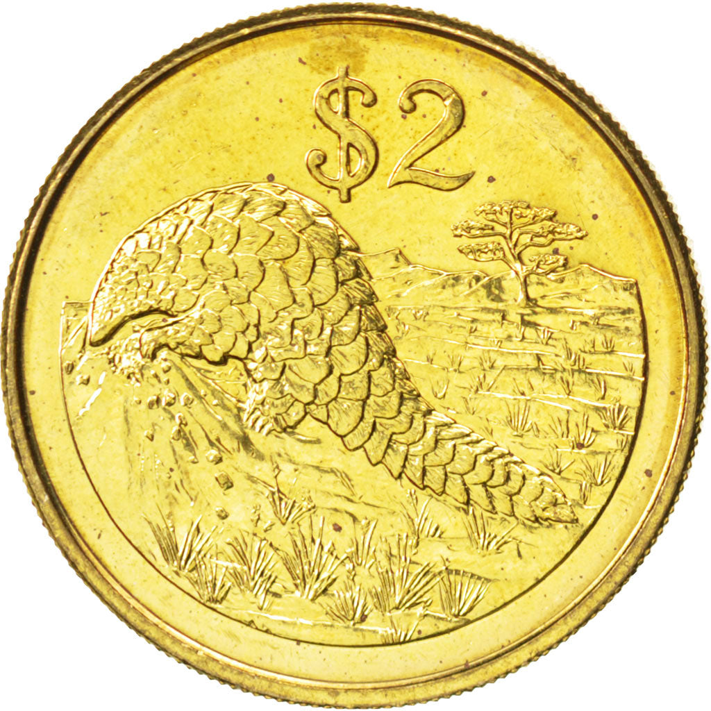 ZIMBABWE, 2 Dollars, 2002, Harare, KM #12a, MS(63), Brass Plated Steel, 24.5,...