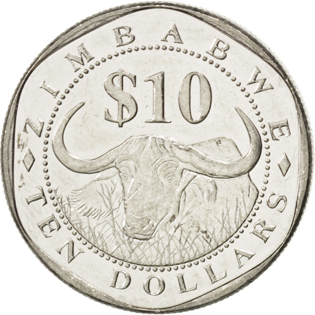 ZIMBABWE, 10 Dollars, 2003, Harare, KM #14, MS(63), Nickel Plated Steel, 21.5,..