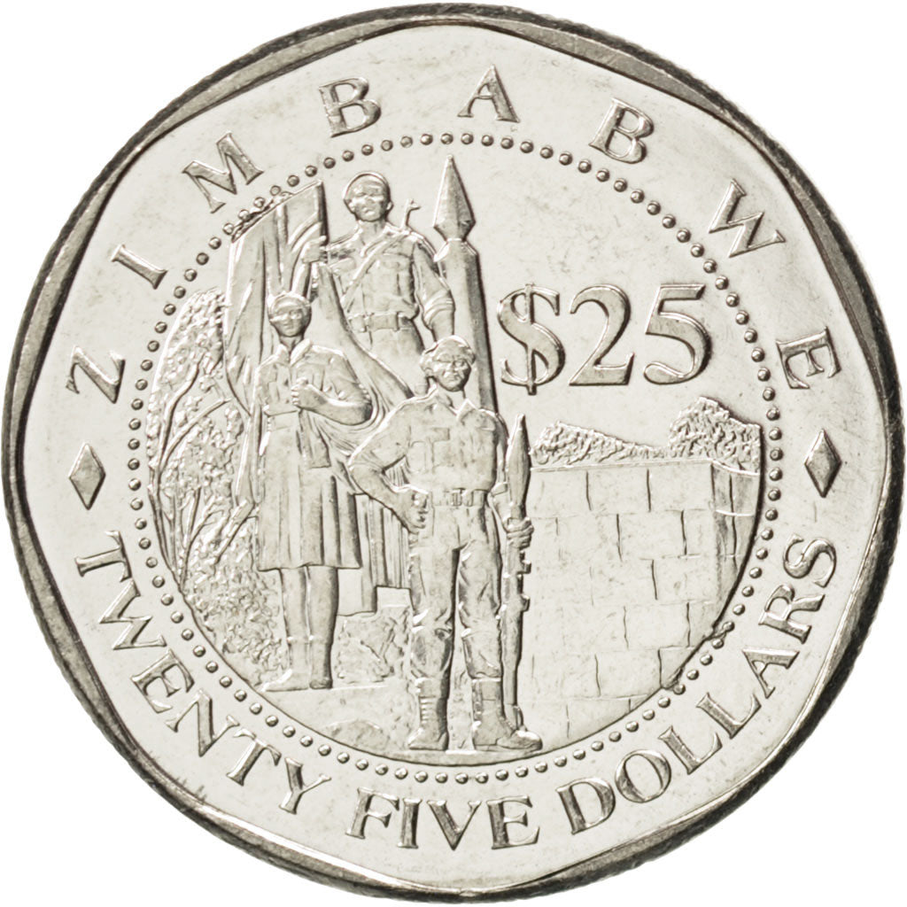 ZIMBABWE, 25 Dollars, 2003, Harare, KM #15, MS(63), Nickel Plated Steel, 24.5,..