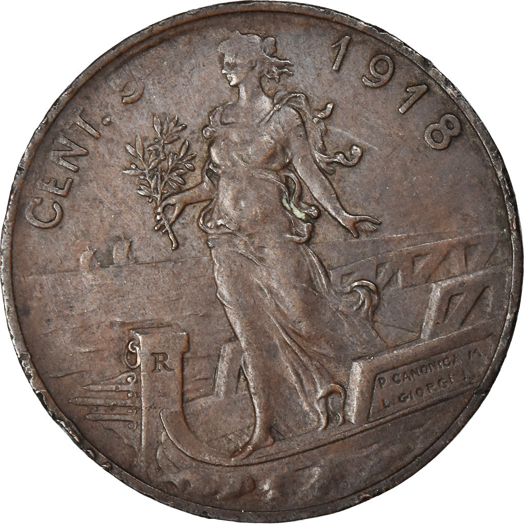 Coin, Italy, Vittorio Emanuele III, 5 Centesimi, 1918, Rome, AU(50-53), Bronze